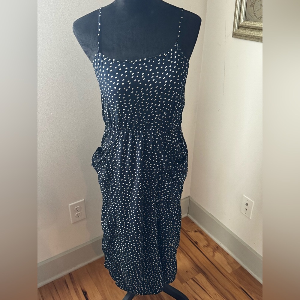 Cotton + Candy geo polka square print Black Spaghetti Strap midi Dress pockets L